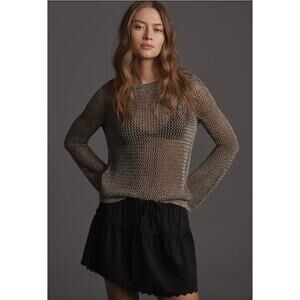 Anthropologie Metallic Open-Stitch Knit Sweater Chic Layering Top Size M NWT